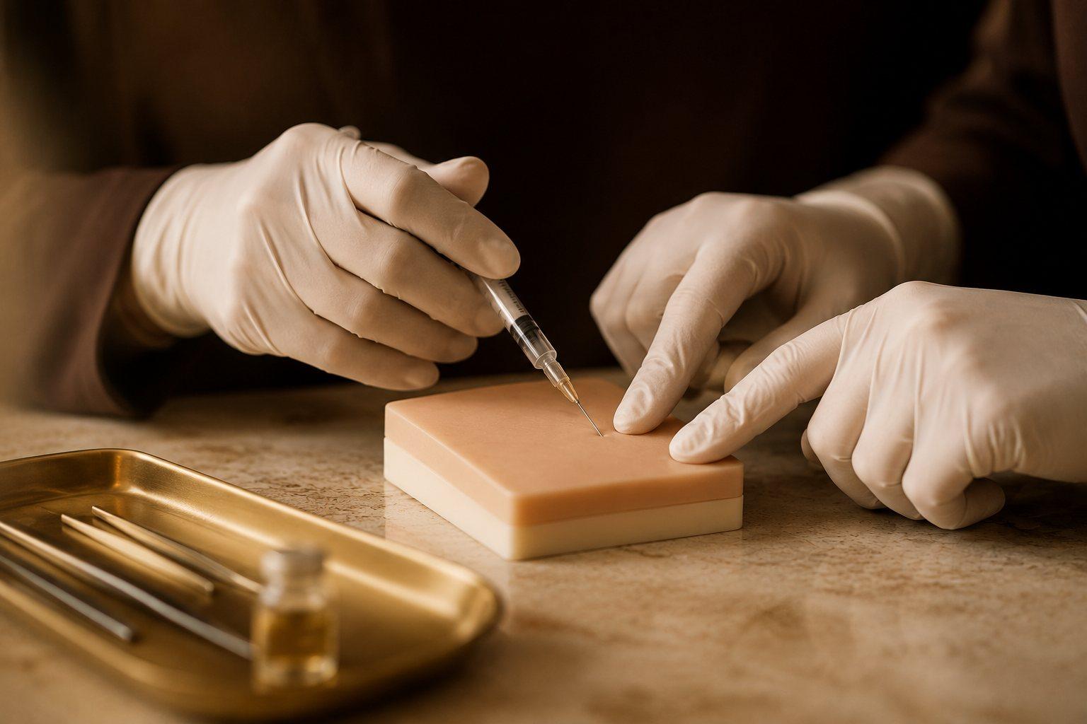 Hands-on injection training on a practice pad at His & Her Academy