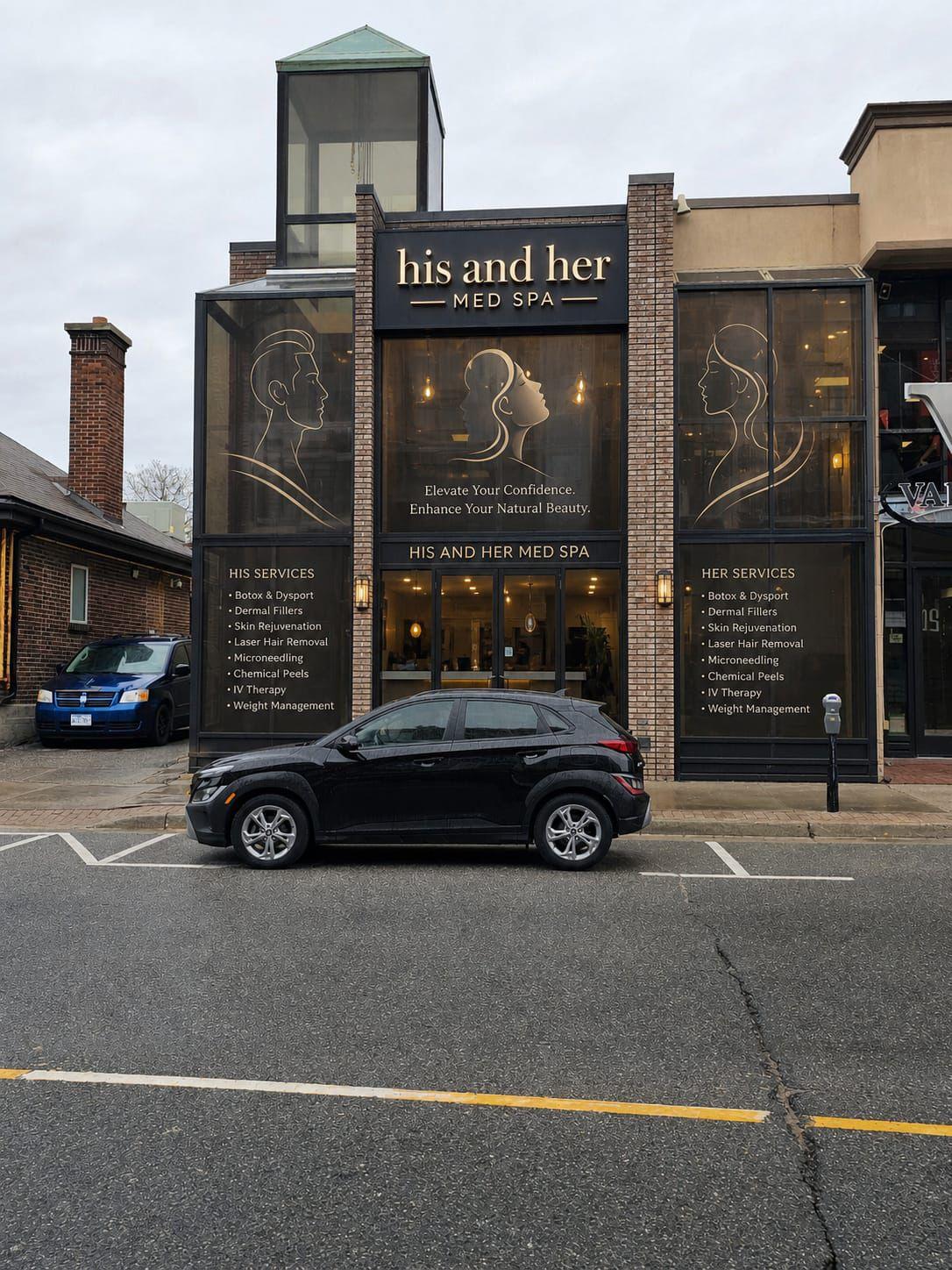 Storefront of His & Her Med Spa on Brock Street South, Whitby