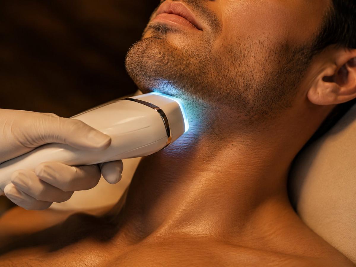 Laser hair removal along a man's jawline