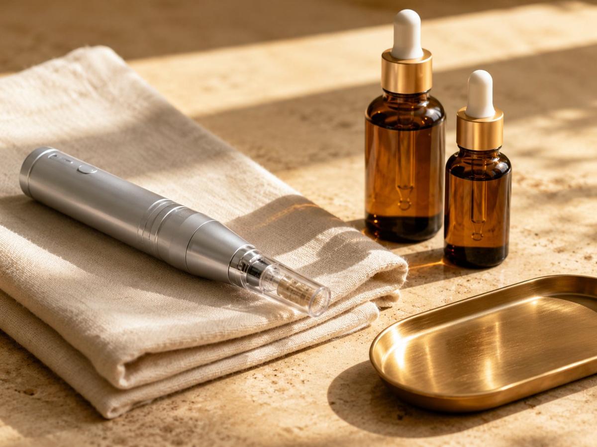 Microneedling pen device with serums