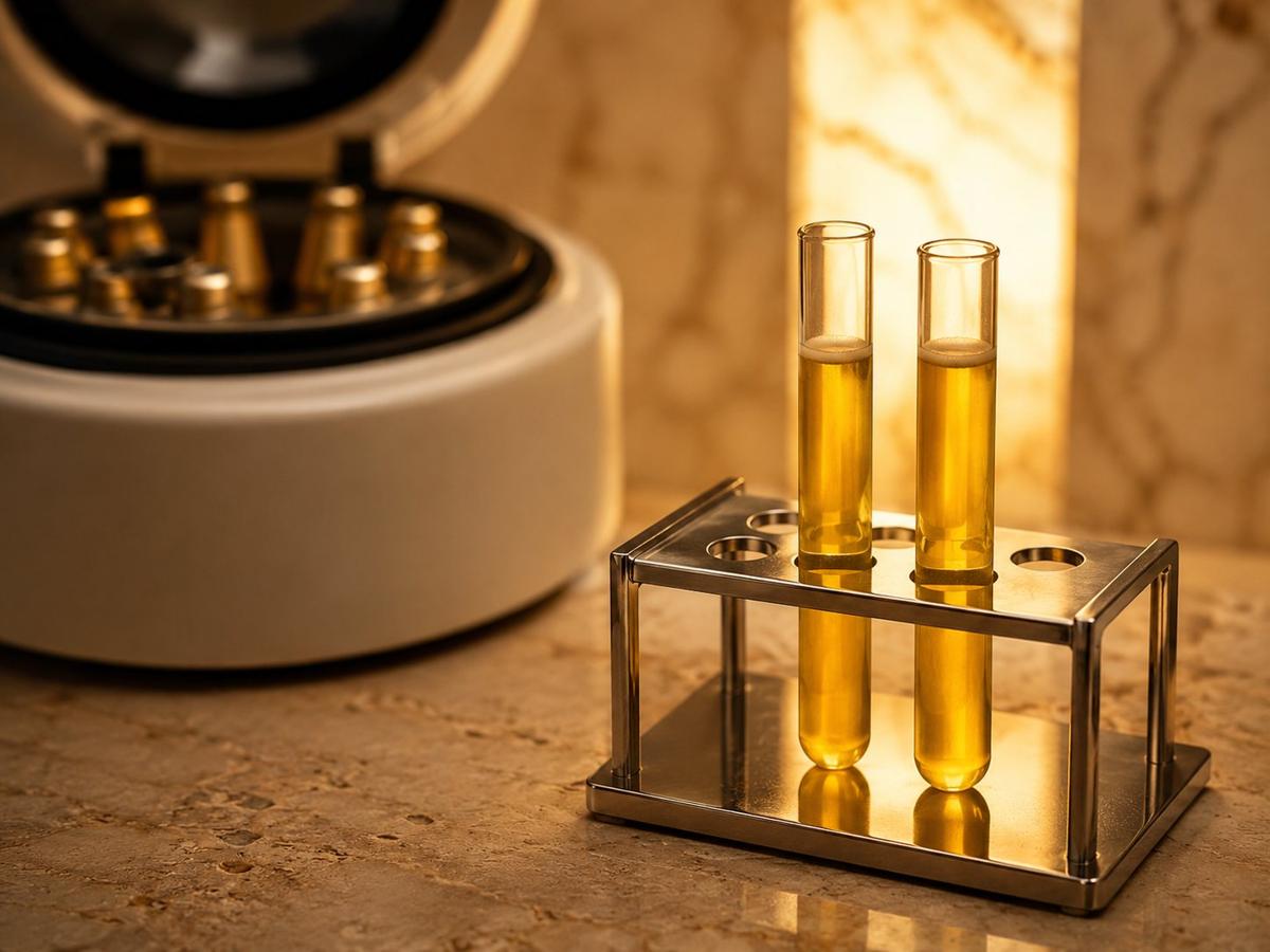 Golden platelet-rich plasma vials prepared for PRP therapy
