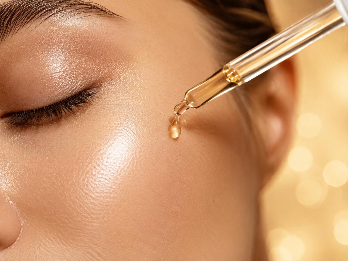 Advanced skin treatment serum application close-up